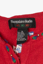 Vintage Red Hampshire Studio Stockings Ugly Christmas Cardigan (1990s)