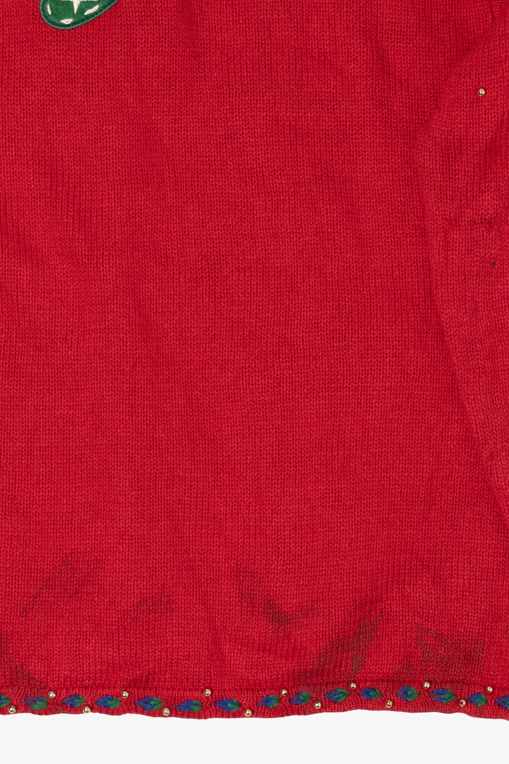 Vintage Red Hampshire Studio Stockings Ugly Christmas Cardigan (1990s)