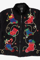 Vintage Black Designers Originals Studio Stockings Ugly Christmas Cardigan (1990s)
