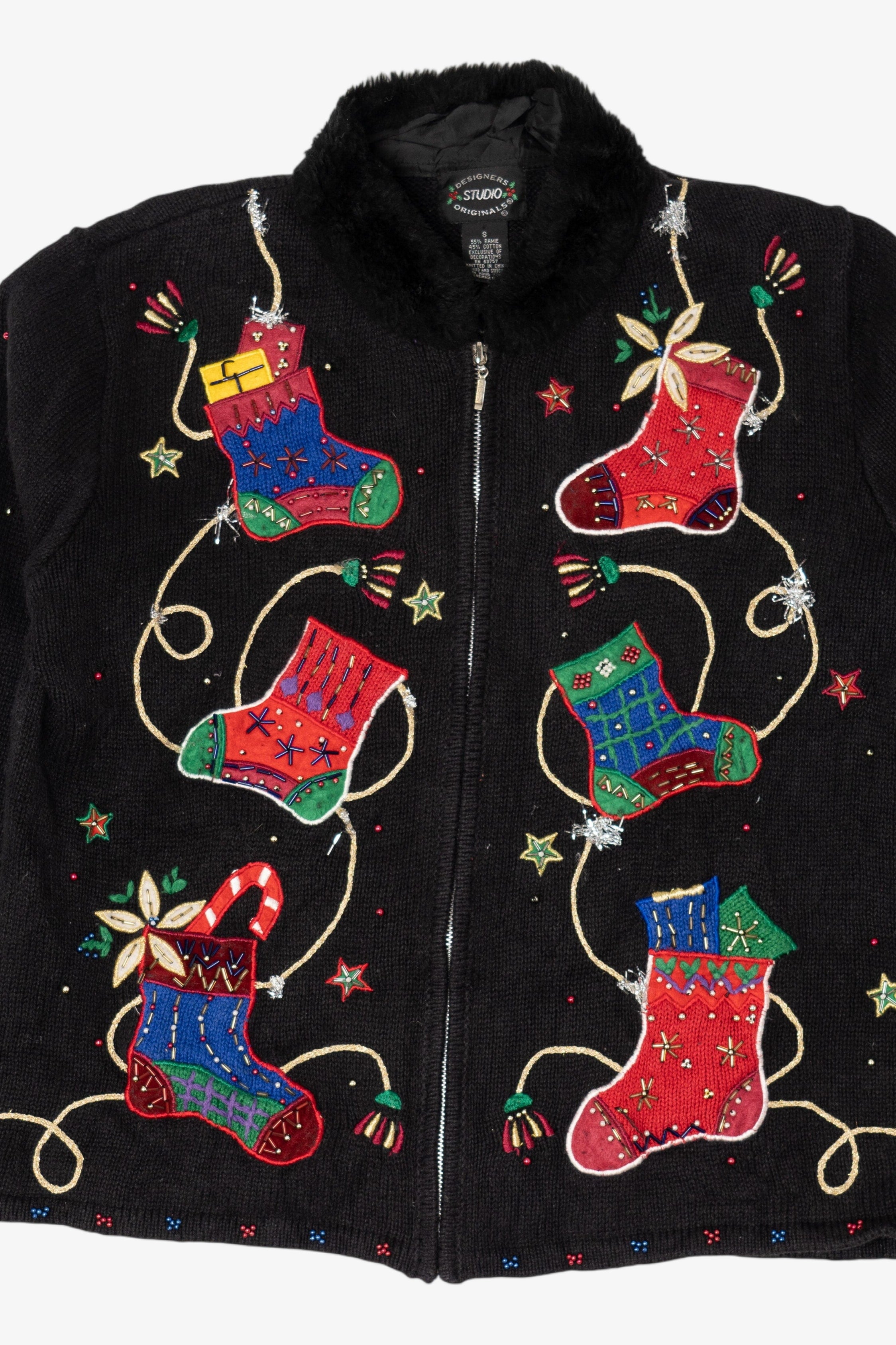 Vintage Black Designers Originals Studio Stockings Ugly Christmas Cardigan (1990s)