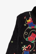 Vintage Black Designers Originals Studio Stockings Ugly Christmas Cardigan (1990s)