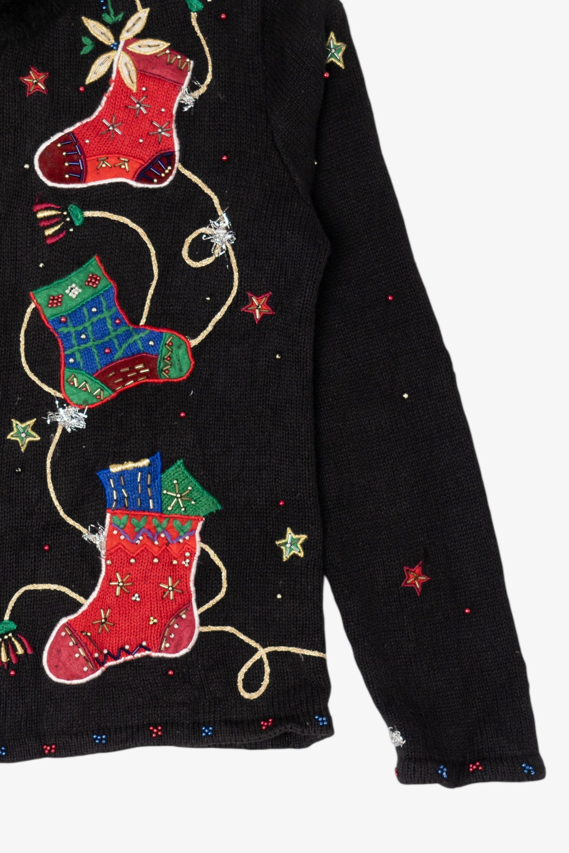Vintage Black Designers Originals Studio Stockings Ugly Christmas Cardigan (1990s)