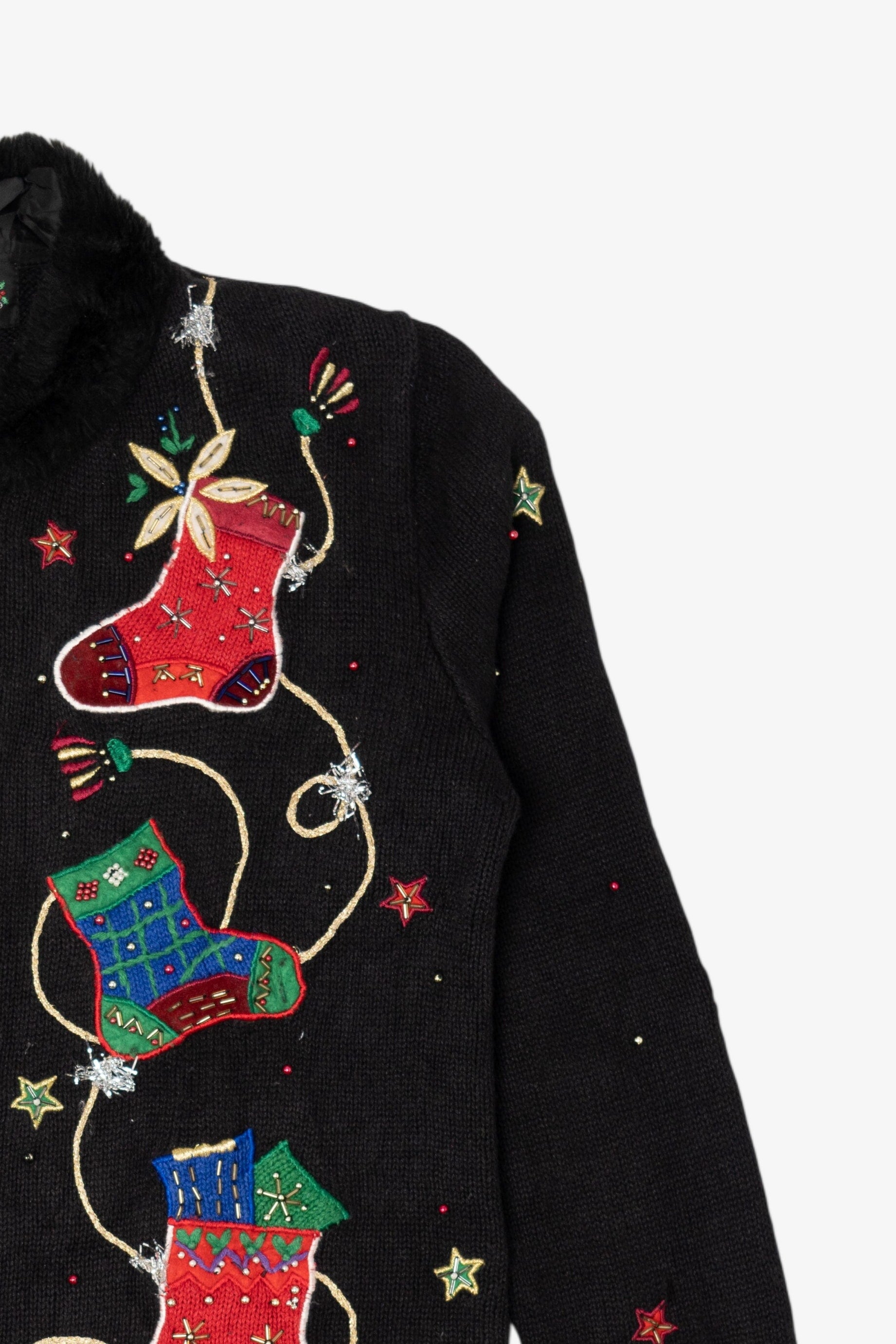 Vintage Black Designers Originals Studio Stockings Ugly Christmas Cardigan (1990s)