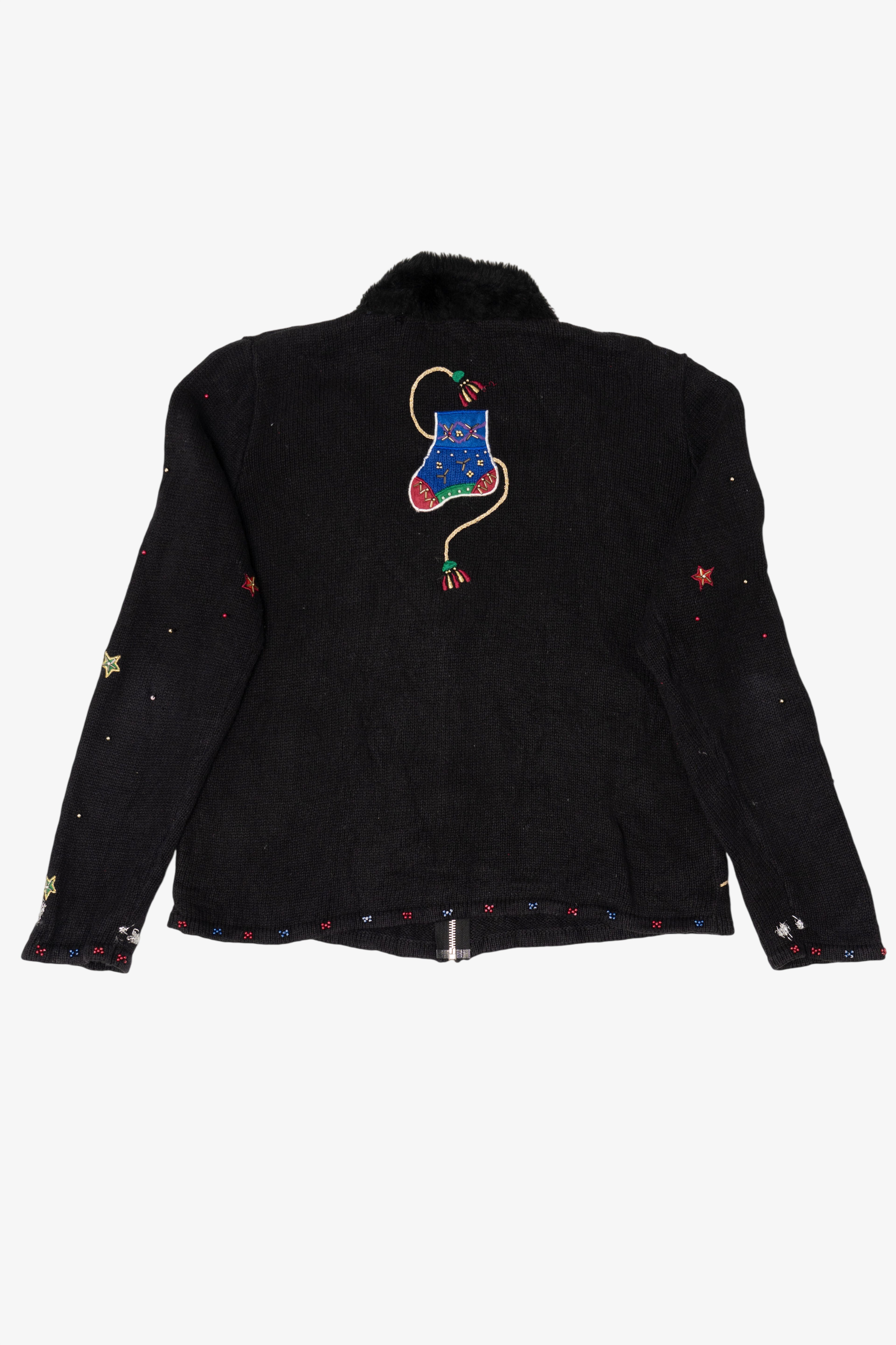 Vintage Black Designers Originals Studio Stockings Ugly Christmas Cardigan (1990s)