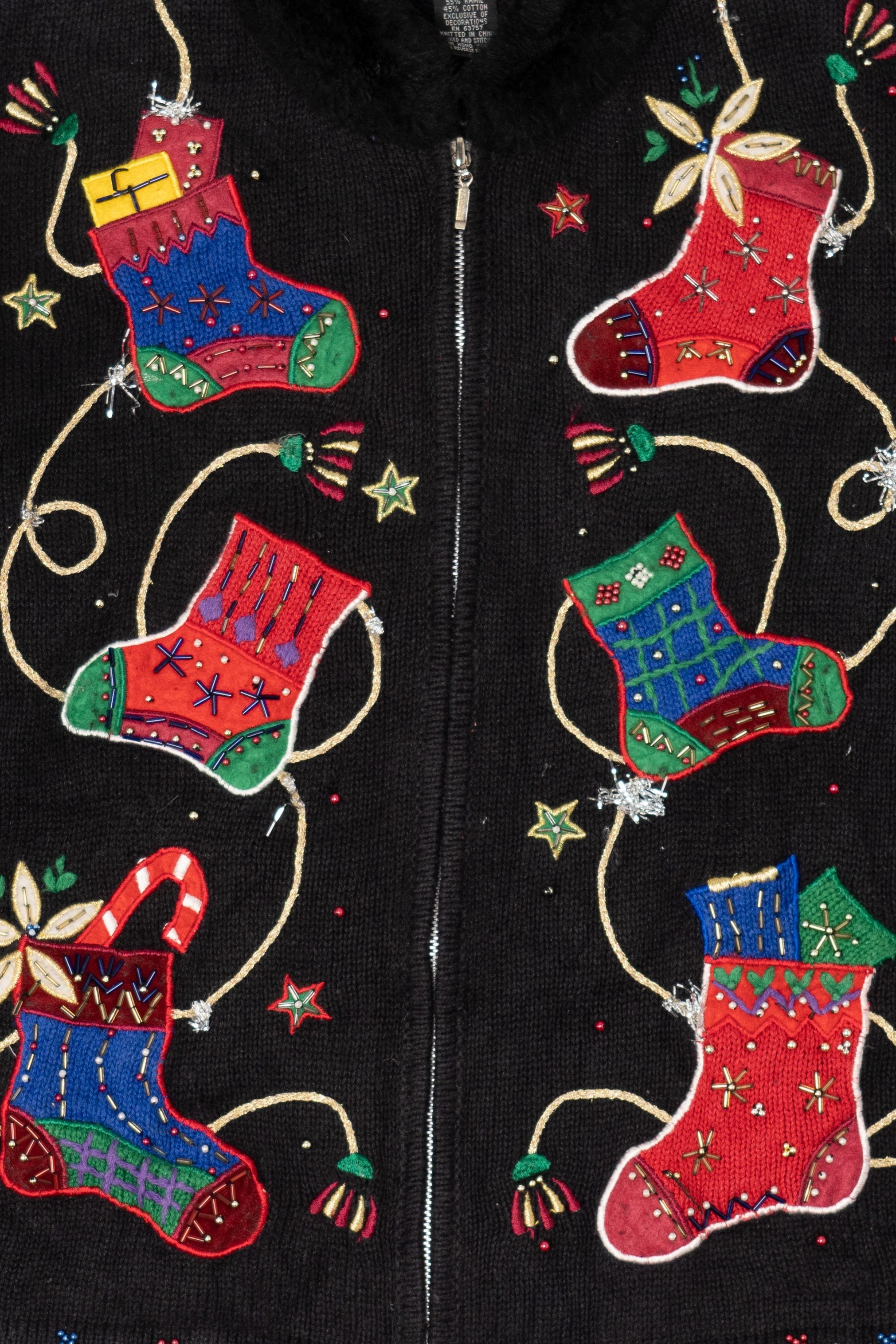 Vintage Black Designers Originals Studio Stockings Ugly Christmas Cardigan (1990s)