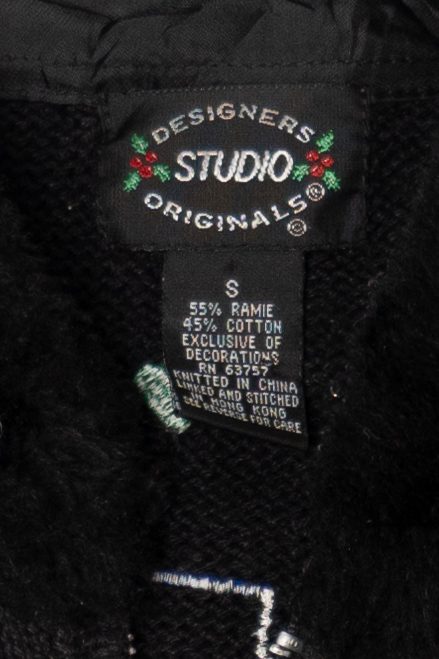 Vintage Black Designers Originals Studio Stockings Ugly Christmas Cardigan (1990s)