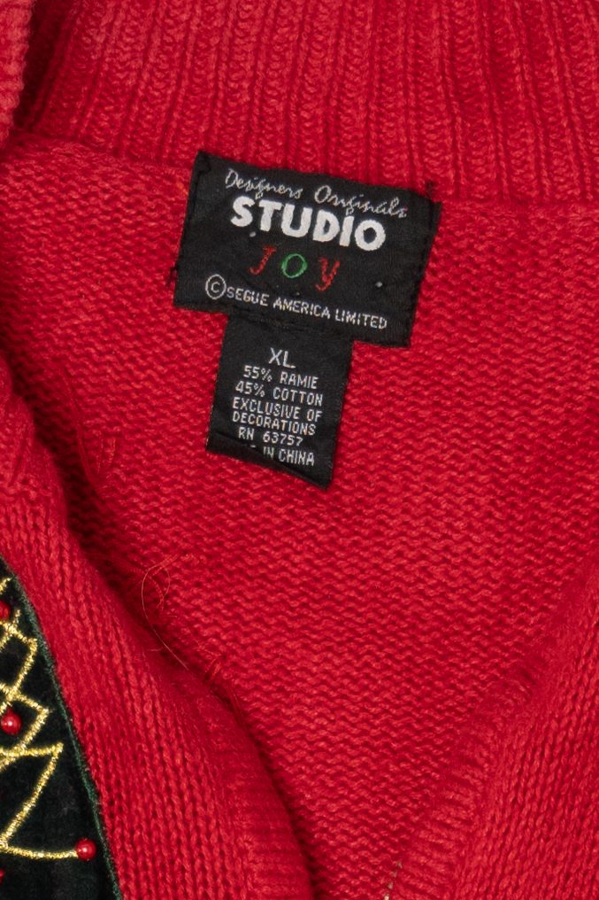 Vintage Red Designers Originals Studio Trees Ugly Christmas Cardigan (2000s)
