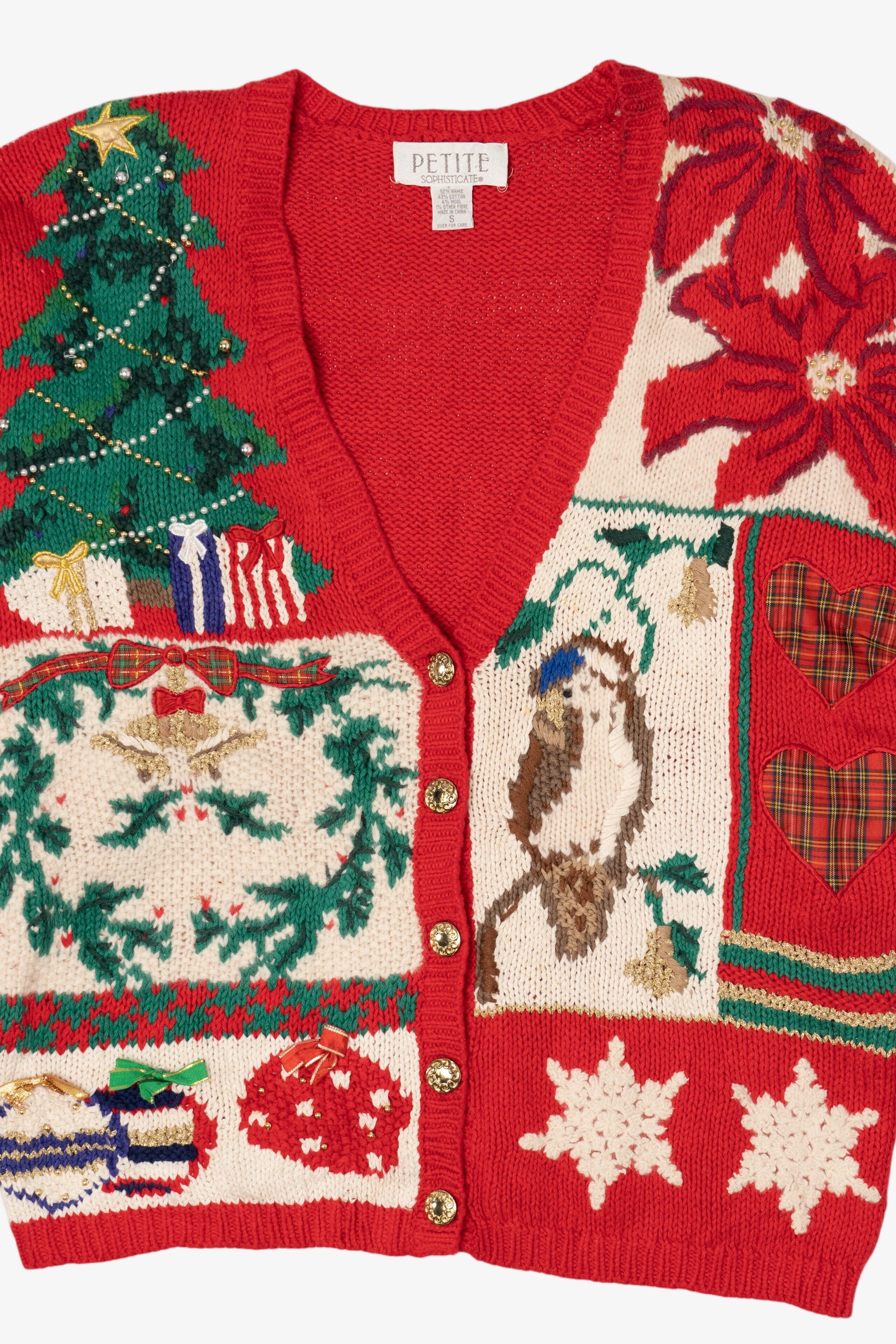 Vintage Red Petite Sophisticate Ugly Christmas Cardigan (1990s)