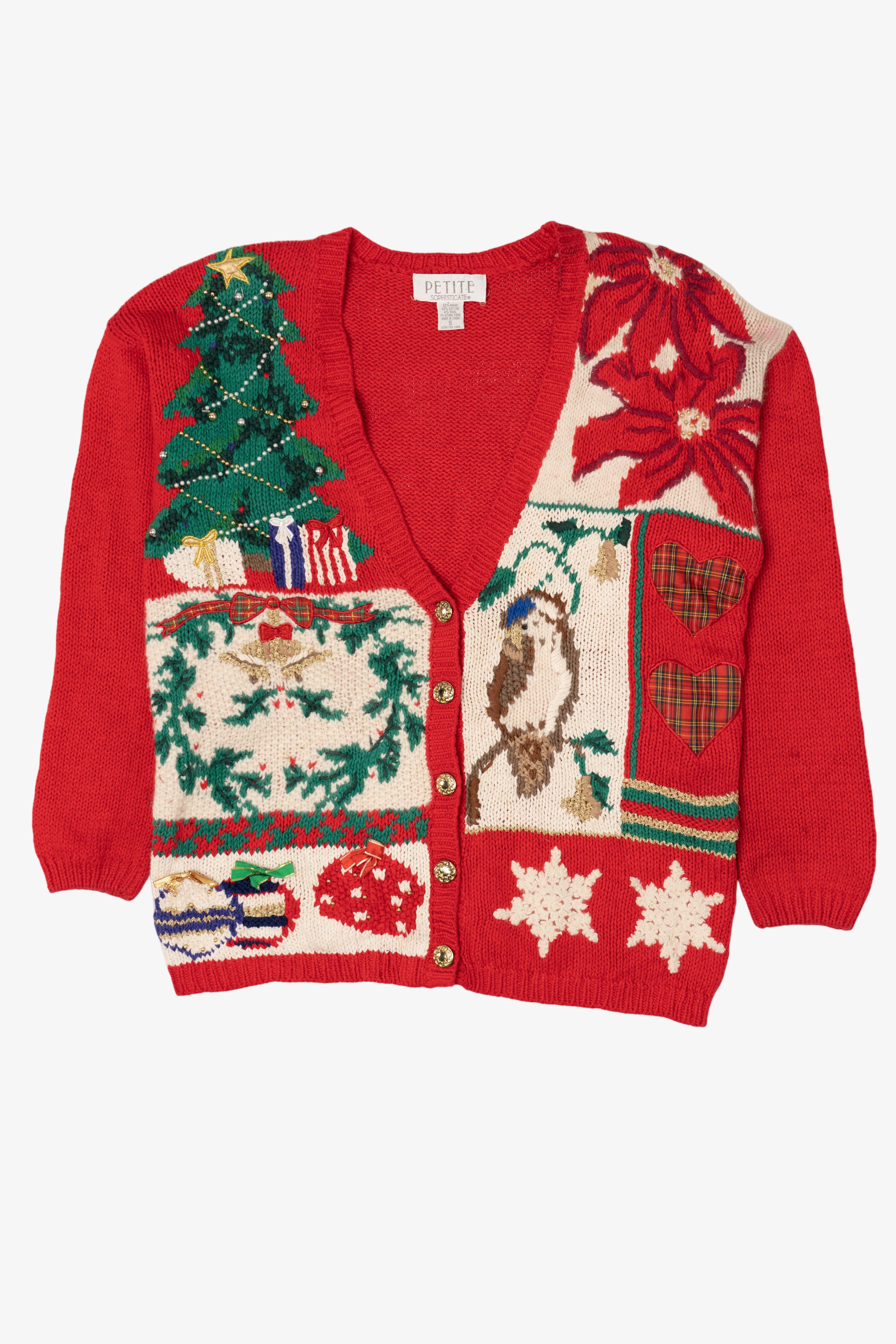 Vintage Red Petite Sophisticate Ugly Christmas Cardigan (1990s)