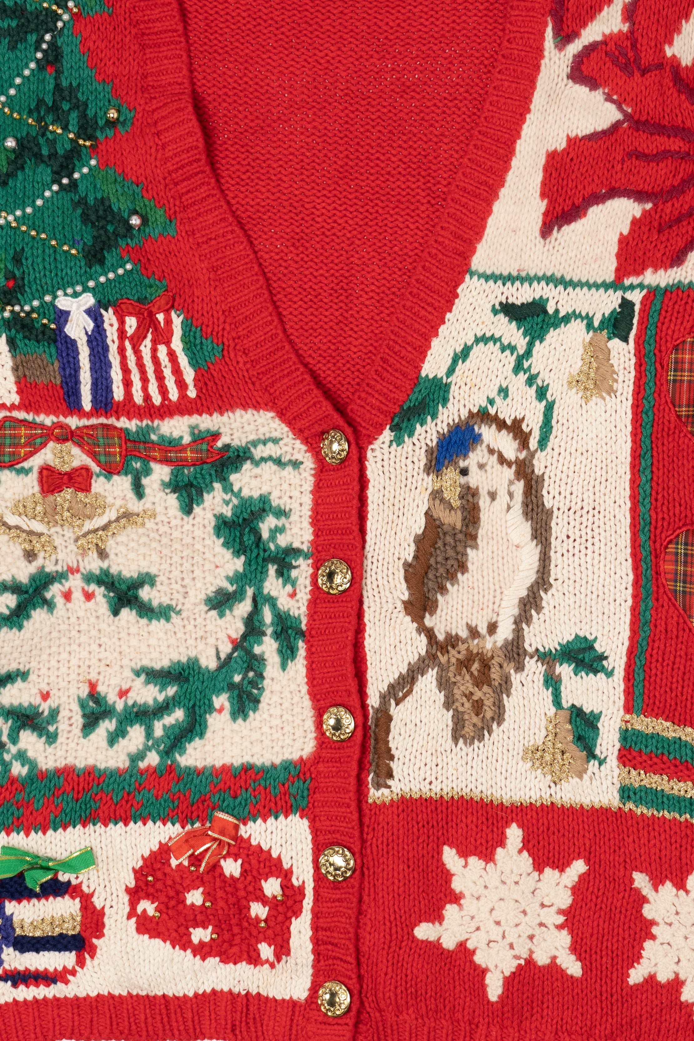 Vintage Red Petite Sophisticate Ugly Christmas Cardigan (1990s)