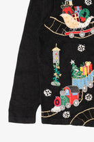 Vintage Black Victoria Jones Presents On Train Ugly Christmas Cardigan (1990s)