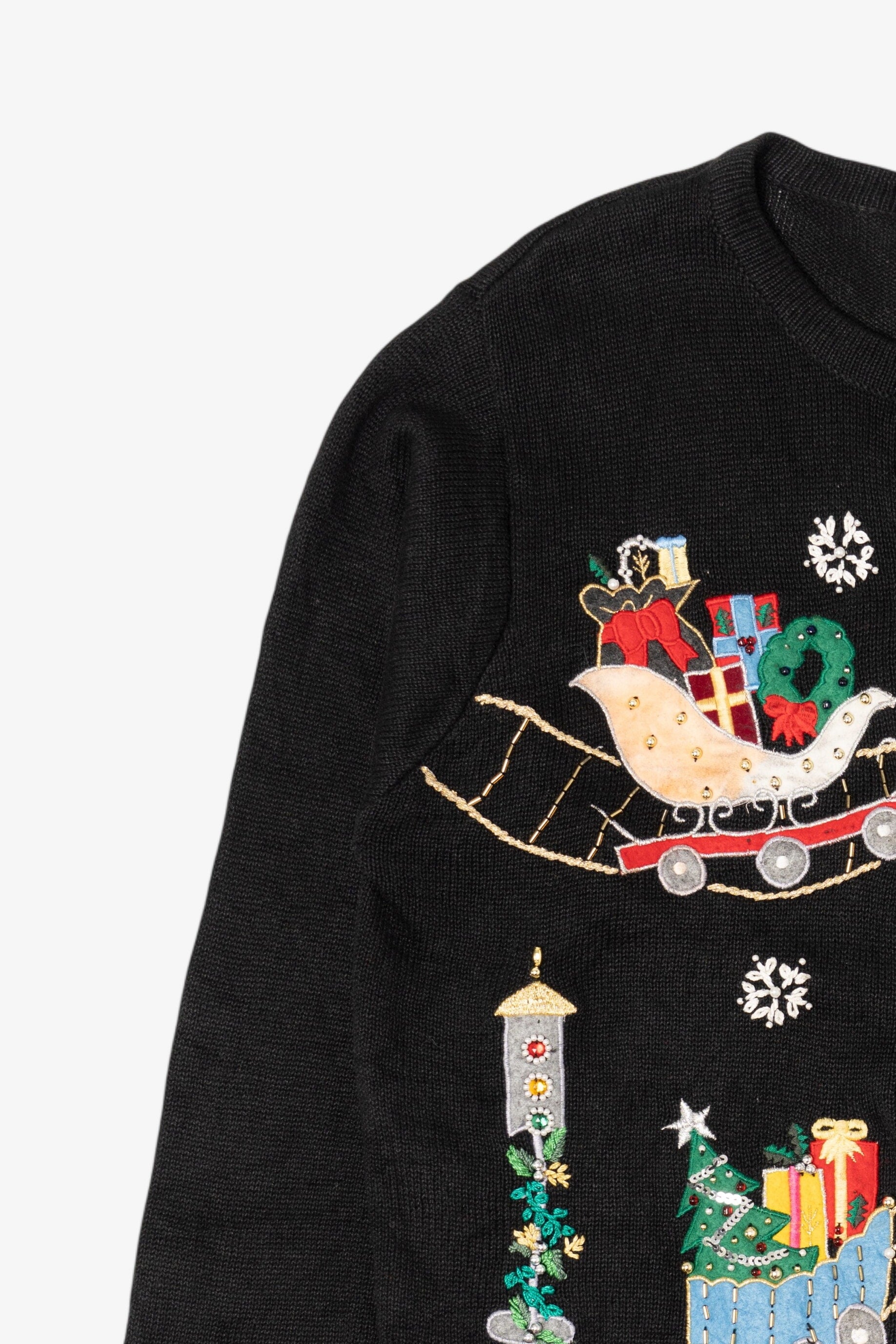 Vintage Black Victoria Jones Presents On Train Ugly Christmas Cardigan (1990s)