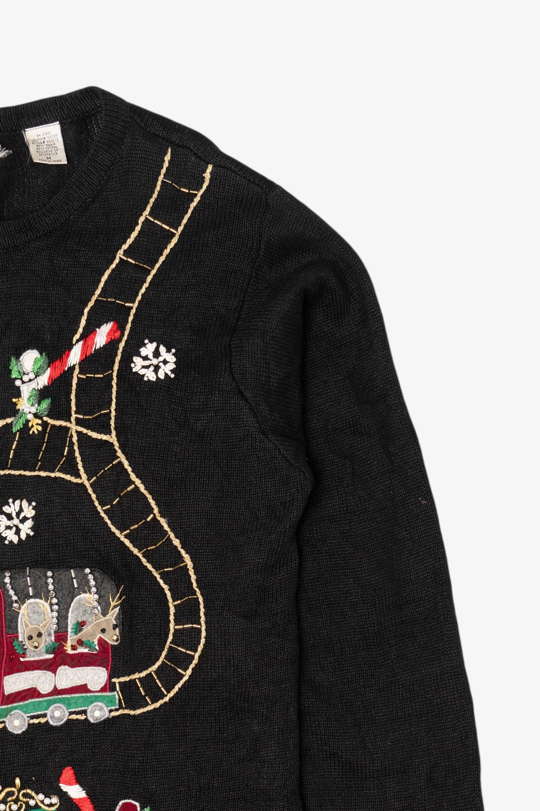 Vintage Black Victoria Jones Presents On Train Ugly Christmas Cardigan (1990s)