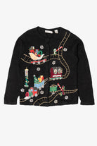 Vintage Black Victoria Jones Presents On Train Ugly Christmas Cardigan (1990s)