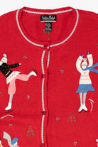 Vintage Red Extra Point Ice Skating Ugly Christmas Cardigan (2000s)