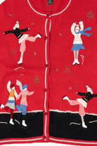 Vintage Red Extra Point Ice Skating Ugly Christmas Cardigan (2000s)
