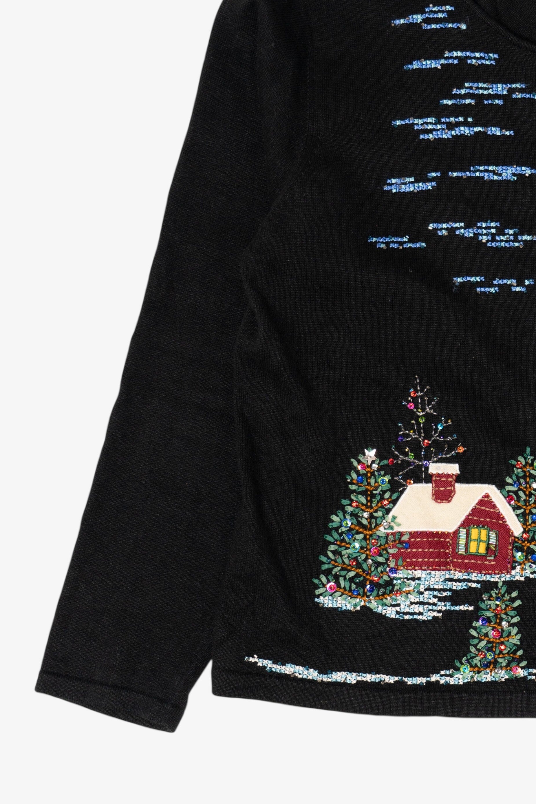 Vintage Y2k Lightweight Marisa Christina Cross Stitch Landscape Ugly Christmas Cardigan (2000s)
