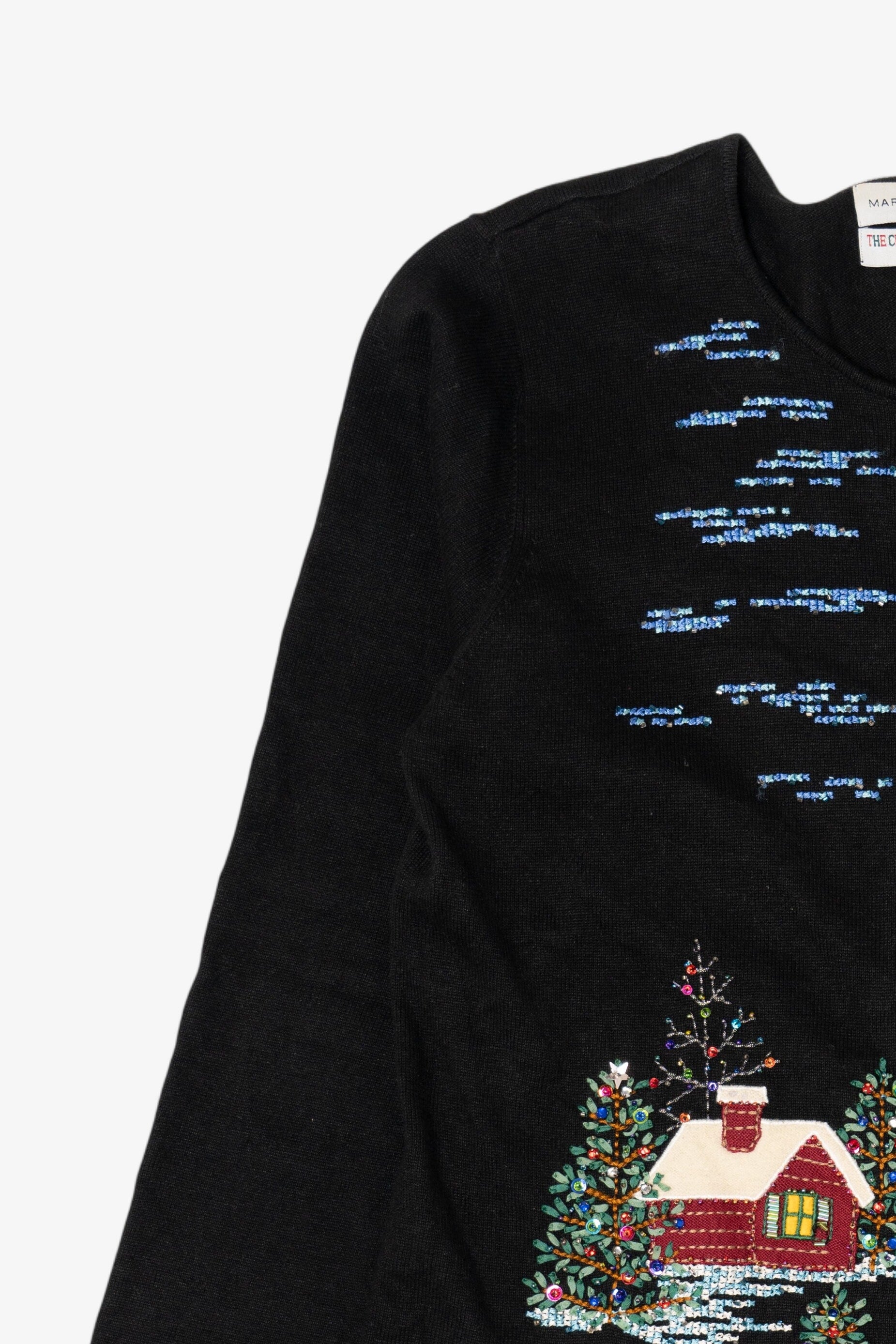 Vintage Y2k Lightweight Marisa Christina Cross Stitch Landscape Ugly Christmas Cardigan (2000s)
