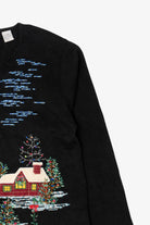 Vintage Y2k Lightweight Marisa Christina Cross Stitch Landscape Ugly Christmas Cardigan (2000s)