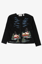 Vintage Y2k Lightweight Marisa Christina Cross Stitch Landscape Ugly Christmas Cardigan (2000s)