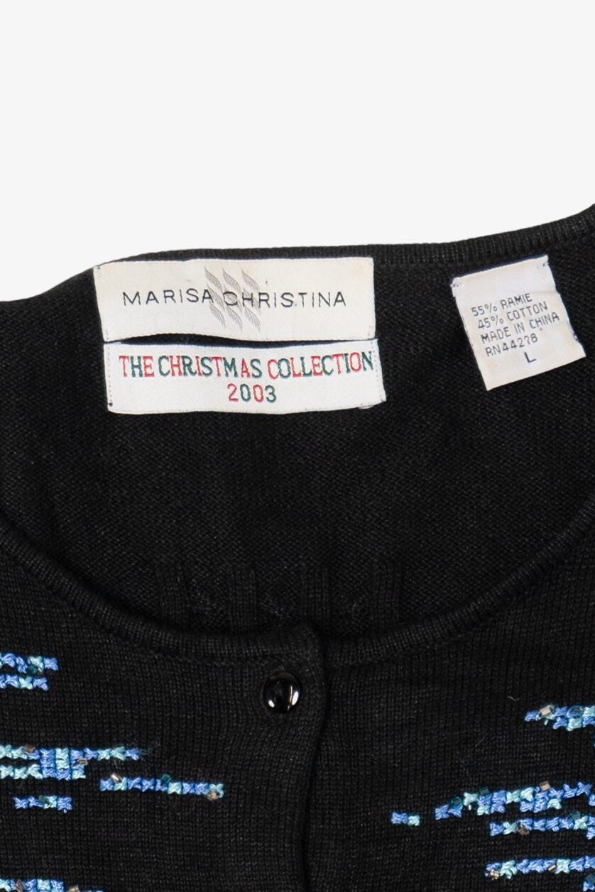 Vintage Y2k Lightweight Marisa Christina Cross Stitch Landscape Ugly Christmas Cardigan (2000s)