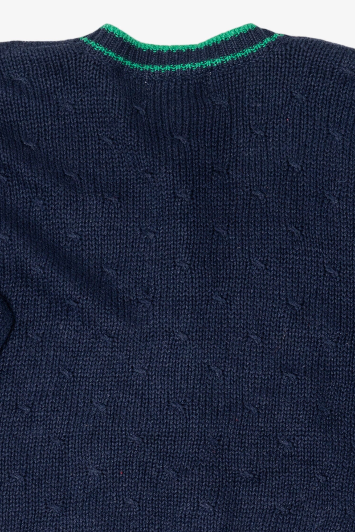 Vintage Navy Blue Casual Corner "Ho Ho Ho" Santa Ugly Christmas Cardigan (1990s)