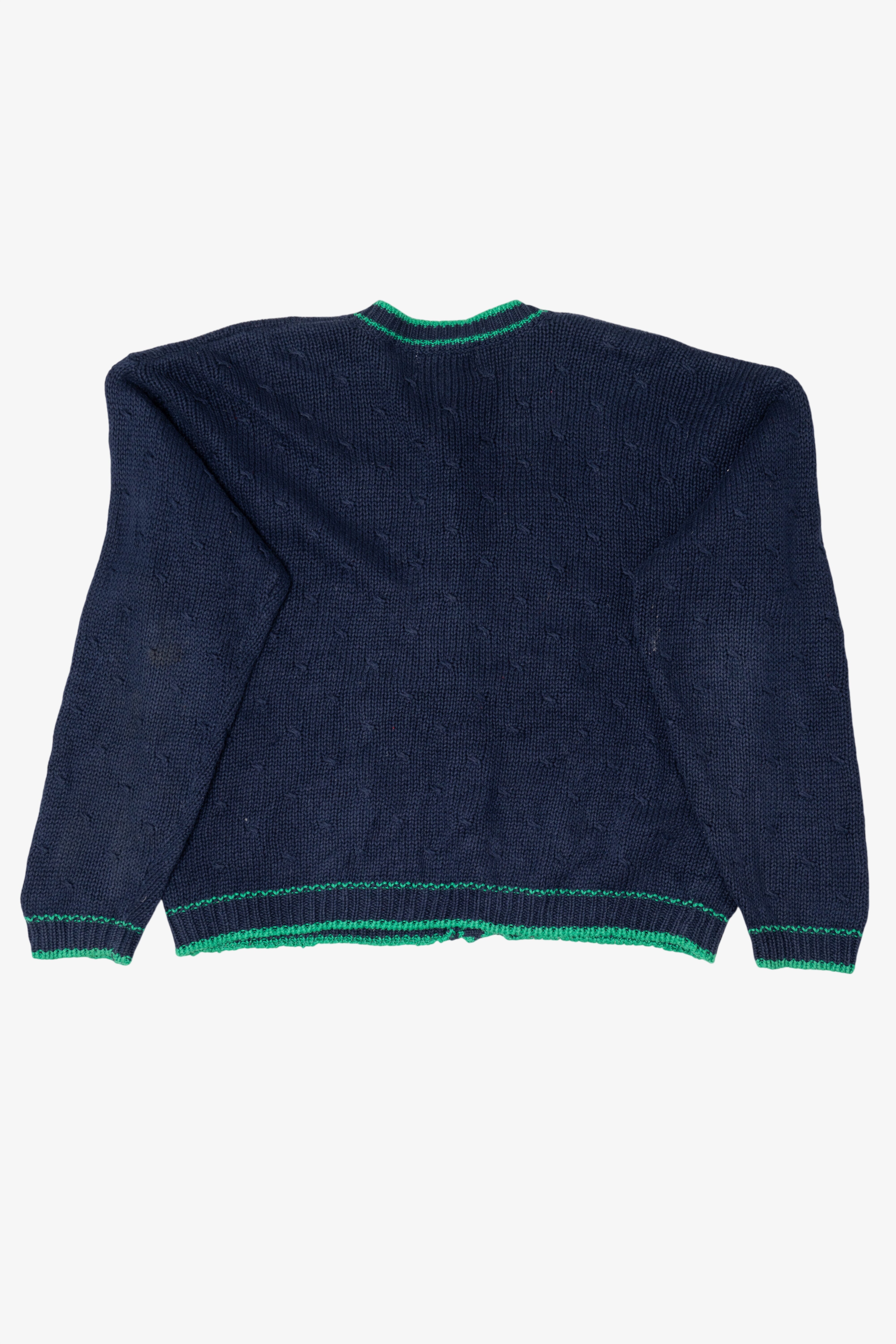Vintage Navy Blue Casual Corner "Ho Ho Ho" Santa Ugly Christmas Cardigan (1990s)