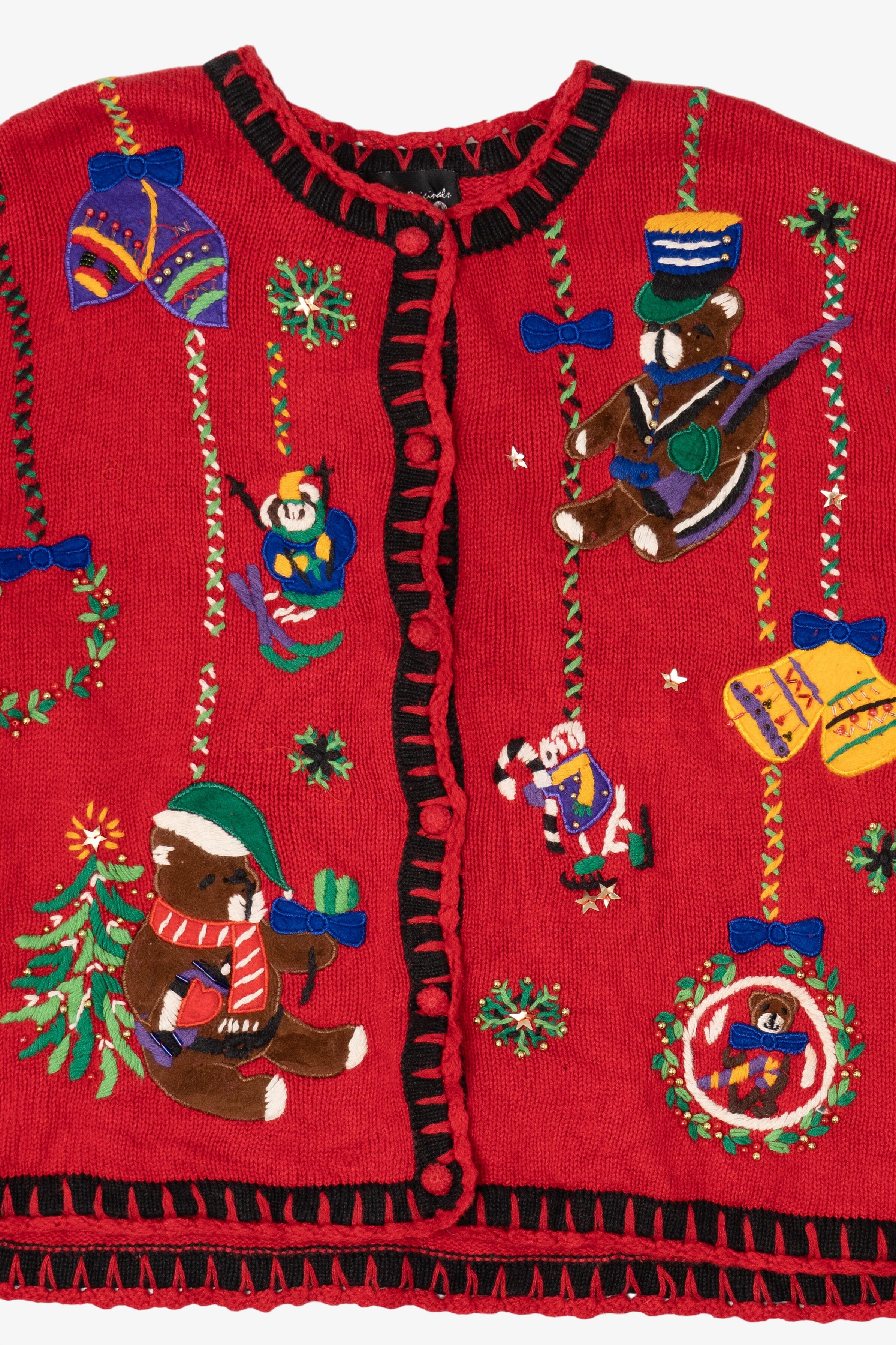 Vintage Red Designers Originals Studio Teddy Bears Ugly Christmas Cardigan (1990s)