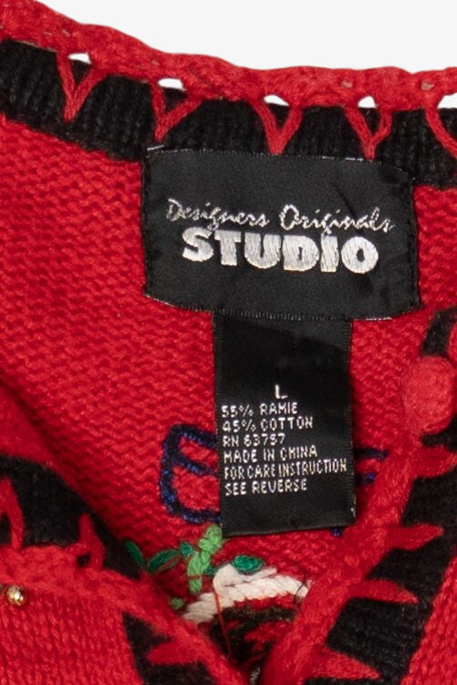 Vintage Red Designers Originals Studio Teddy Bears Ugly Christmas Cardigan (1990s)