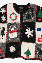 Vintage Black Designers Originals Studio Squares Ugly Christmas Cardigan (1990s)