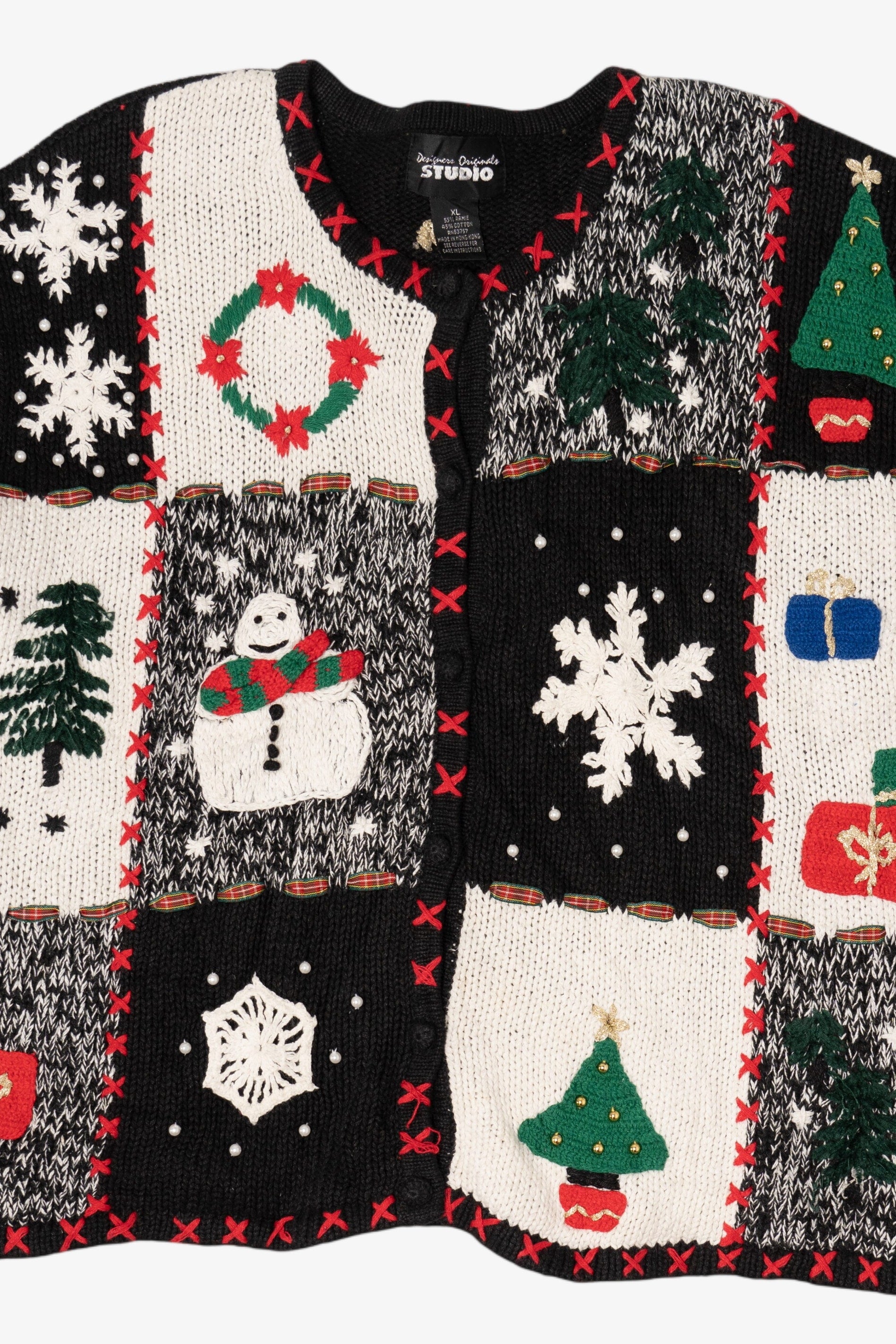 Vintage Black Designers Originals Studio Squares Ugly Christmas Cardigan (1990s)