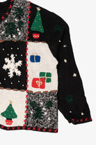 Vintage Black Designers Originals Studio Squares Ugly Christmas Cardigan (1990s)