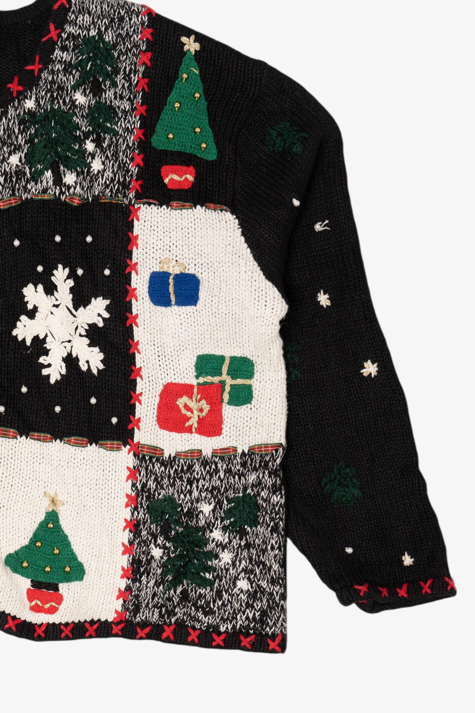 Vintage Black Designers Originals Studio Squares Ugly Christmas Cardigan (1990s)