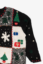 Vintage Black Designers Originals Studio Squares Ugly Christmas Cardigan (1990s)