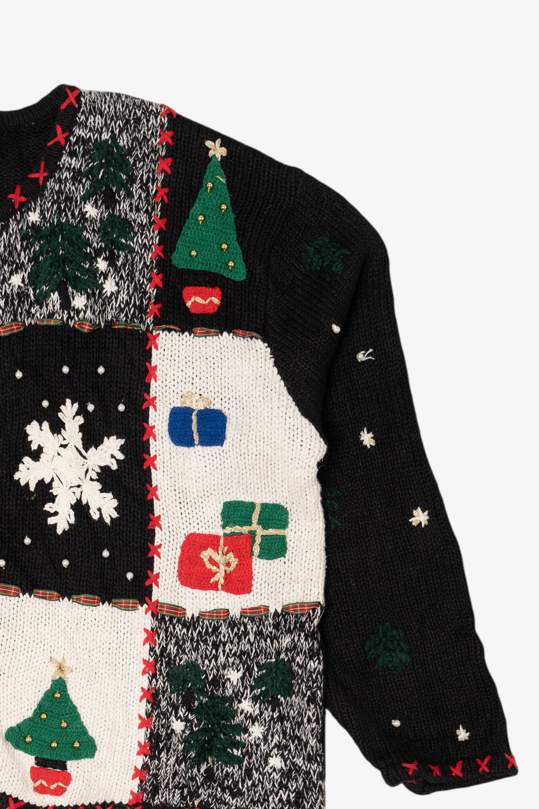 Vintage Black Designers Originals Studio Squares Ugly Christmas Cardigan (1990s)