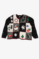 Vintage Black Designers Originals Studio Squares Ugly Christmas Cardigan (1990s)
