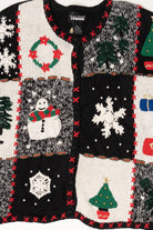 Vintage Black Designers Originals Studio Squares Ugly Christmas Cardigan (1990s)
