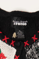 Vintage Black Designers Originals Studio Squares Ugly Christmas Cardigan (1990s)