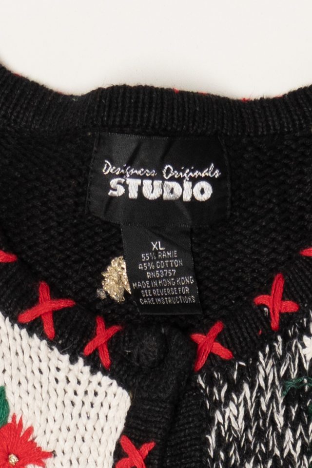 Vintage Black Designers Originals Studio Squares Ugly Christmas Cardigan (1990s)