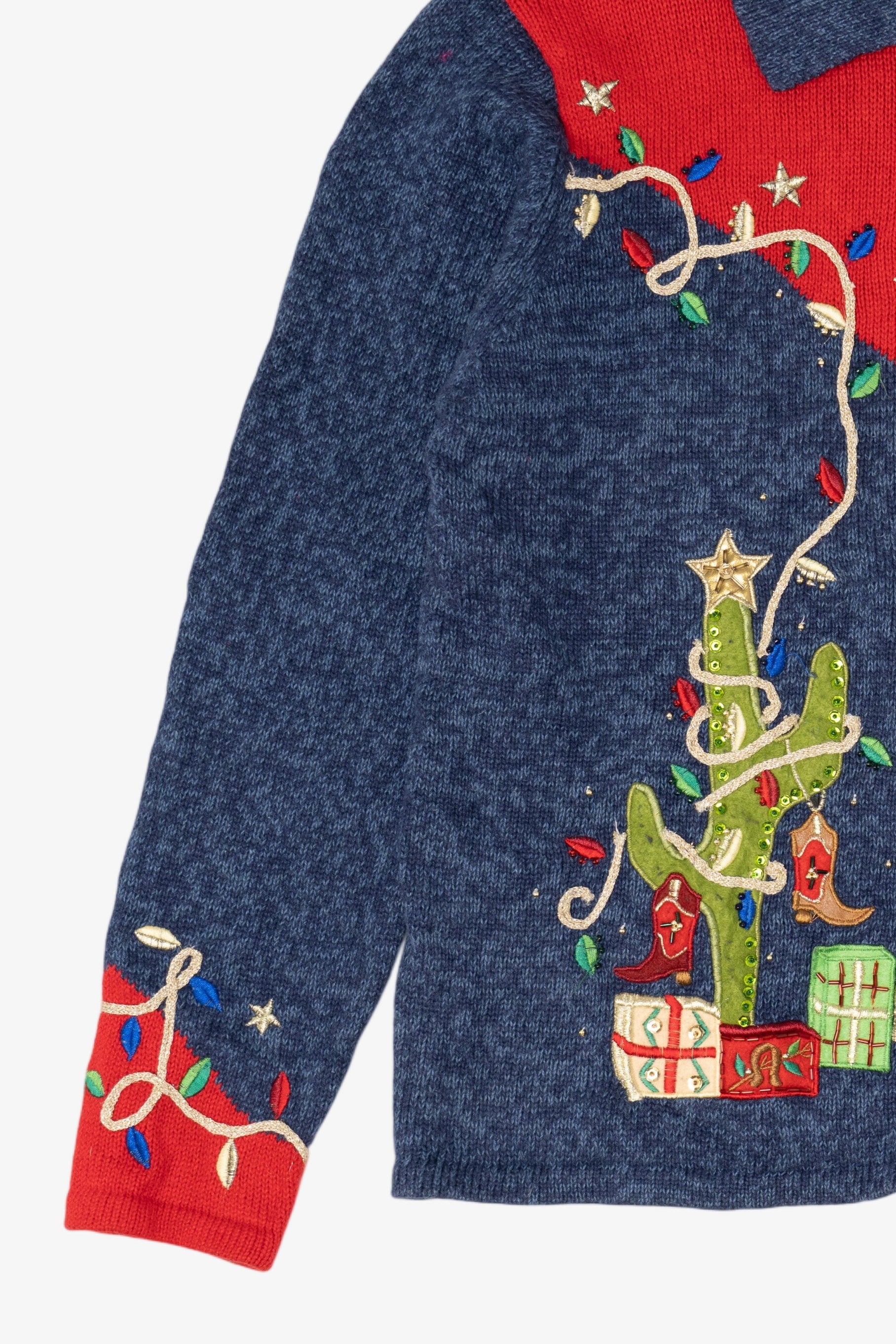 Vintage Blue Tiara International Cowboy Santa Ugly Christmas Cardigan (2000s)