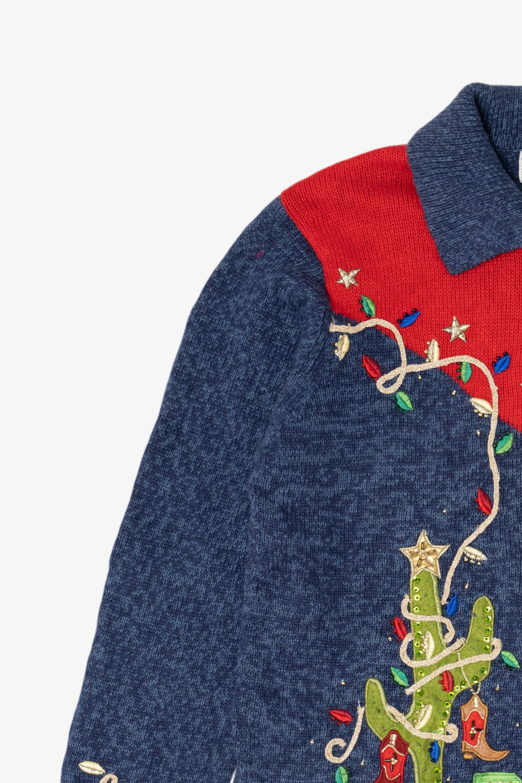 Vintage Blue Tiara International Cowboy Santa Ugly Christmas Cardigan (2000s)