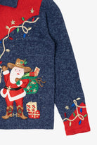 Vintage Blue Tiara International Cowboy Santa Ugly Christmas Cardigan (2000s)