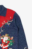 Vintage Blue Tiara International Cowboy Santa Ugly Christmas Cardigan (2000s)