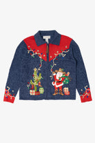 Vintage Blue Tiara International Cowboy Santa Ugly Christmas Cardigan (2000s)