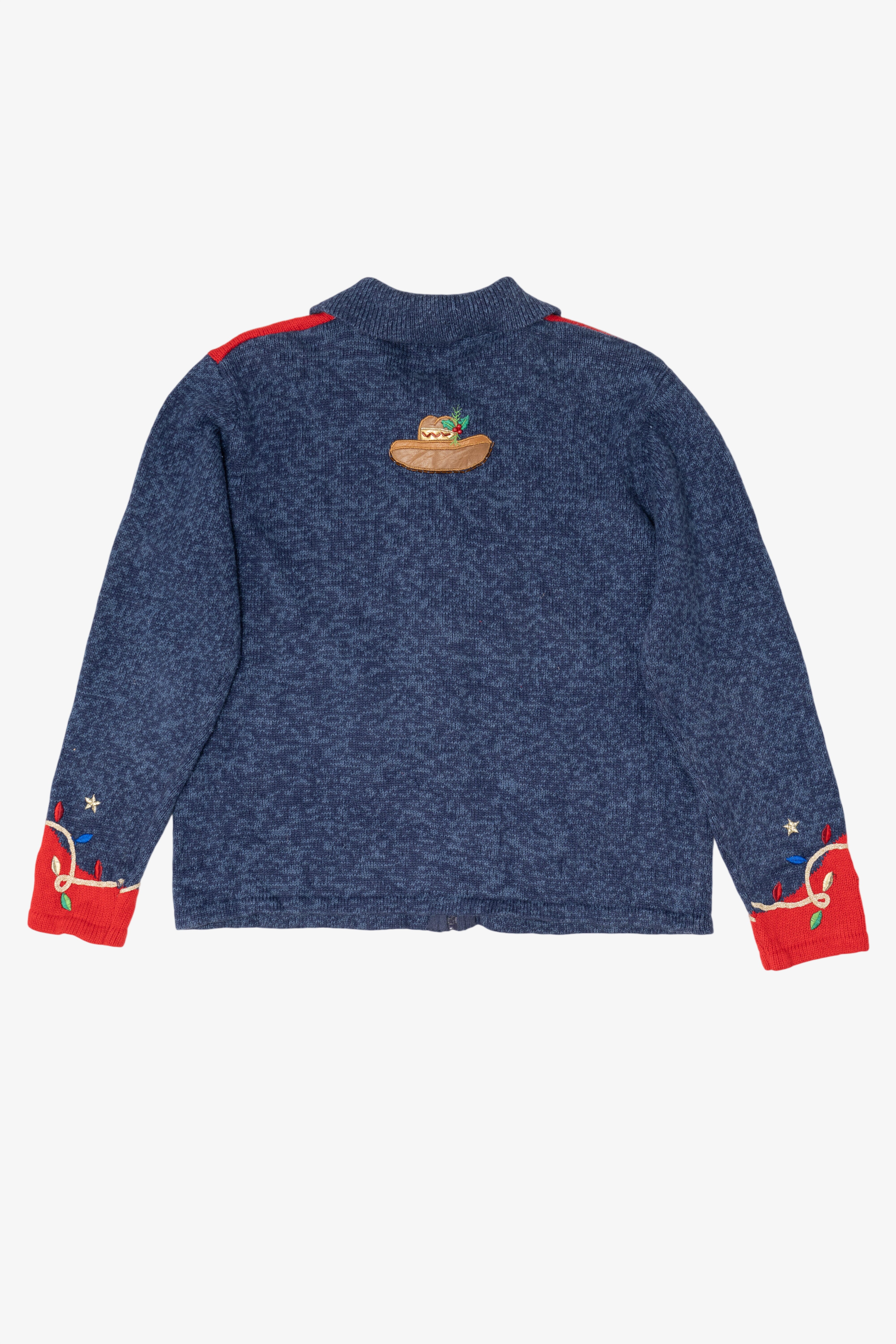 Vintage Blue Tiara International Cowboy Santa Ugly Christmas Cardigan (2000s)