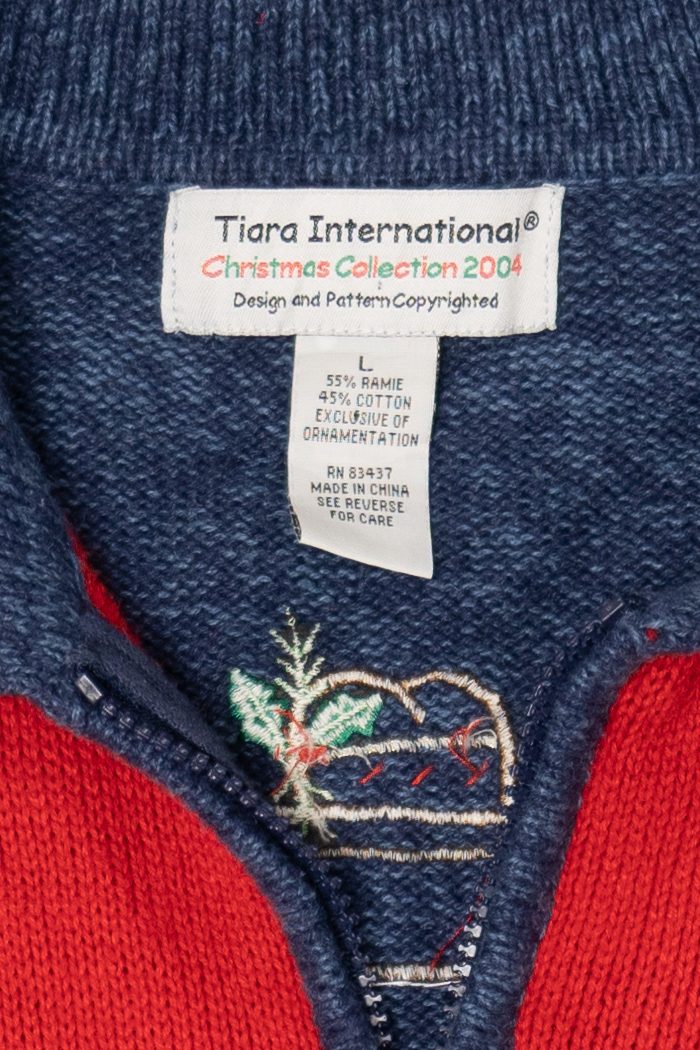 Vintage Blue Tiara International Cowboy Santa Ugly Christmas Cardigan (2000s)