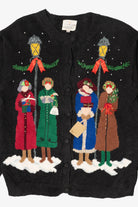Vintage Black Susan Bristol Caroling Ugly Christmas Cardigan (1990s)
