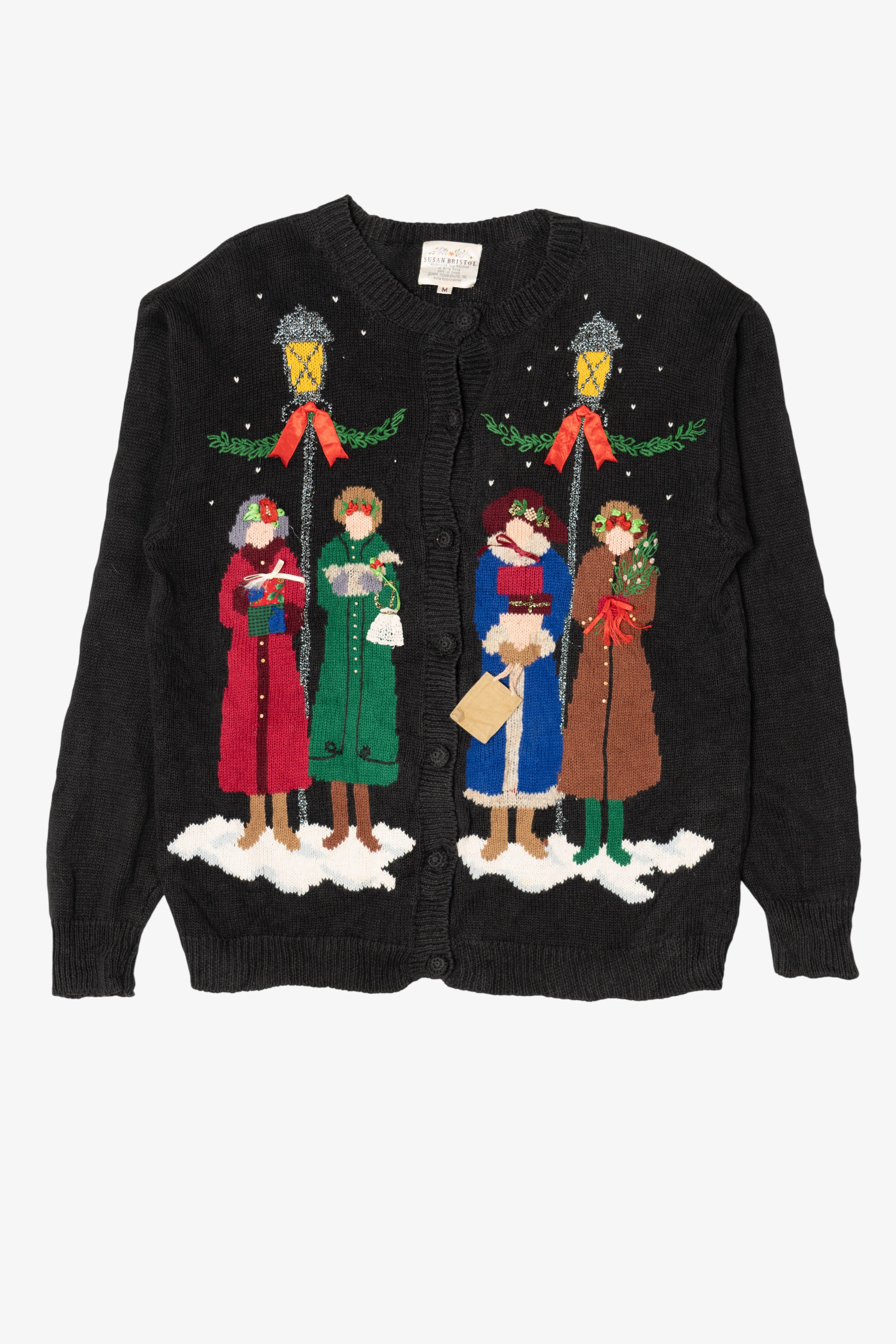 Vintage Black Susan Bristol Caroling Ugly Christmas Cardigan (1990s)
