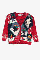 Vintage Hand Knit Red Signatures Ice Skating Ugly Christmas Cardigan (1990s)