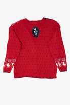 Vintage Hand Knit Red Signatures Ice Skating Ugly Christmas Cardigan (1990s)